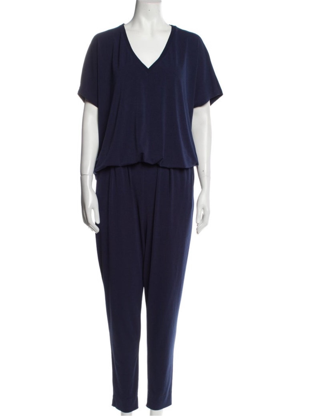 By Malene Birger Deep Navy V-Neck Draped Jumpsuit